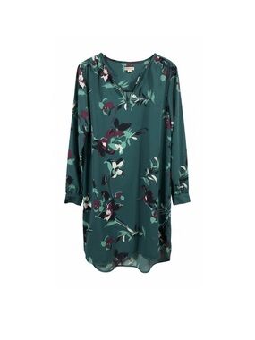Merona Floral Shift Dress Teal Long Sleeve Boho Large